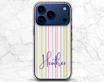 iPhone case stripes Custom Name Summer vibe Personalized Case for Samsung s25 s24 s23 Note 20 10 Google Pixel 9 Pro 8 7 iPhone 17 16 15 14 8
