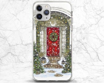 Christmas print case Red door art iPhone case winter New Year decor Xmas art case Phone case snow Cute art Case for Samsung Cover Gift