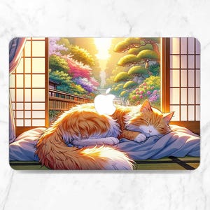 Cute Japanese cat Macbook hard case Macbook case trees Macbook case nature Orange cat print Macbook case animal Cute art case kawaii art