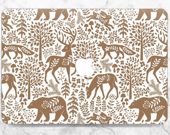 Brown ornament case Macbook case bear Macbook case deer Floral decor Macbook cse rabbit Animal art case Macbook case Air A2485 A2141 A2442