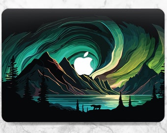 Northern lights art Macbook case nature Dark mountains Macbook case night Macbook case forest Macbook case dog Pro 16 2023 case Air 13 2022