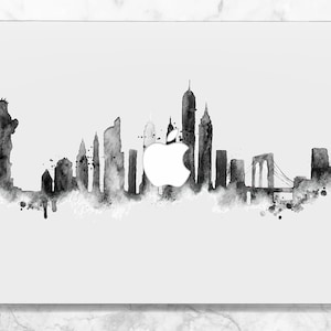 Funda para MacBook con diseño de horizonte de Nueva York, funda con arte de acuarela, funda con arte gris, funda para MacBook Pro 14, Pro 16 2023, funda para MacBook M1 Air, MacBook Pro 15, Pro 13 M2