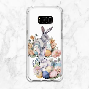 Estuche de conejitos de primavera Estuche protector para iPhone Estuche animal para iPhone Estuche para iPhone Conejo Estuche para teléfono Estuche para iPhone Estampado de Pascua Arte de huevos de arcoíris Lindo Kawaii