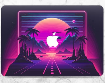 Retro print case Macbook case purple Macbook case sun 80s art case Palm tree art Macbook case night Air 13 2022 case Pro 13 M2 case Macbook