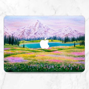 Funda para MacBook con estampado de naturaleza en acuarela, funda rígida para MacBook con arte inspirador de verano, funda para MacBook con diseño floral de bosque y montañas, funda para MacBook de 15 pulgadas.