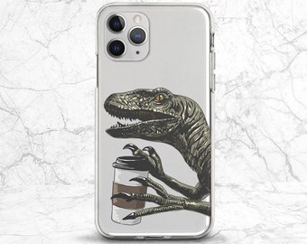 Funny dinosaur Phone case clear iPhone case coffee Transparent case Clear phone case Funny animal case Green dino Gift for him Gift for her