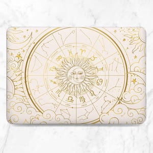 Funda para MacBook con diseño vintage de Luna y Sol, carcasa rígida para MacBook con diseño de naturaleza, carcasa con diseño de constelaciones y estampado de signos del zodíaco, carcasa con diseño de nubes.