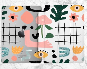 iPad modern art Pink flowers iPad smart case Abstract Cute flowers For her iPad case white 2026 Pro 13 Air 13 Mini 7 A17 12 9 11 10 9 10 2