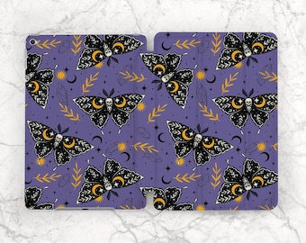 Funda para iPad con estampado de polilla y calavera, color morado, piedras mágicas, brujería, ocultismo, magia negra, violeta, Mini 7 A17, Air 13, Pro 13, 11, 2025, 10, 9, A16