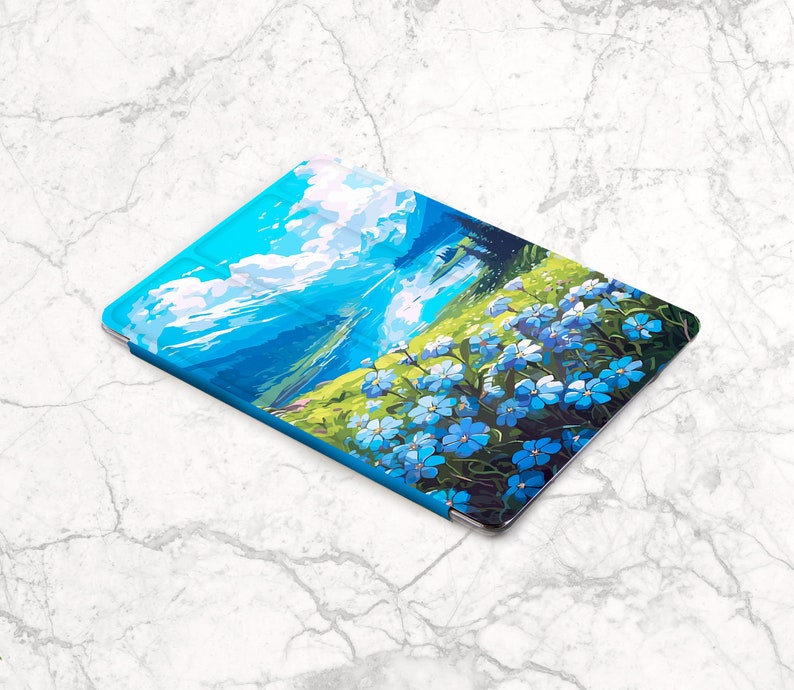 Spring flowers art iPad case summer Blue floral art Pink flowers case Nature Inspirational iPad case sky Moms gift smart case Cute botanical image 5