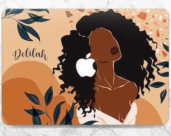 Art abstrait Macbook mignon fille noire Macbook case femme Etui rigide personnalisé nom de cas Macbook cadeau pour elle Macbook pro 14 Pro 13 2022 Air 13 M2