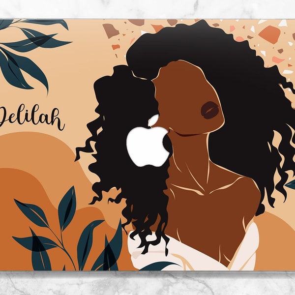 Art abstrait Macbook mignon fille noire Macbook case femme Etui rigide personnalisé nom de cas Macbook cadeau pour elle Macbook pro 14 Pro 13 2022 Air 13 M2