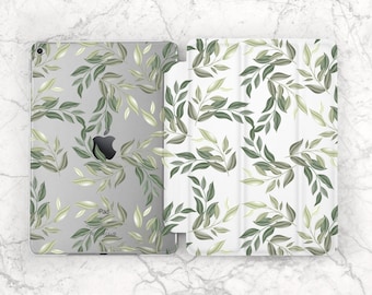 Cute watercolor leaves iPad smart case Botanical Spring Floral print cover Simple Aesthetic Clear cover Air 13 Pro 13 Mini 7 11 2025 12 9