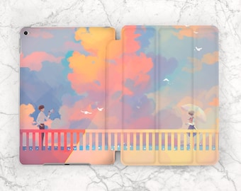 Anime couple art iPad case sky Pastel colors art iPad smart case iPad case cute iPad flip stand iPad case cloud iPad 10 9 case iPad 10 2