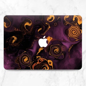 Macbook case marble Violet Orange art iPad case watercolor Macbook Pro 14 Dark purple watercolor art Air 13 A2485 A2141 A2442 hard case