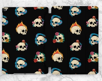 iPad case skull iPad case goth Zombie skull art Old School prints iPad case creepy Black smart case iPad case men Halloween art case Fire