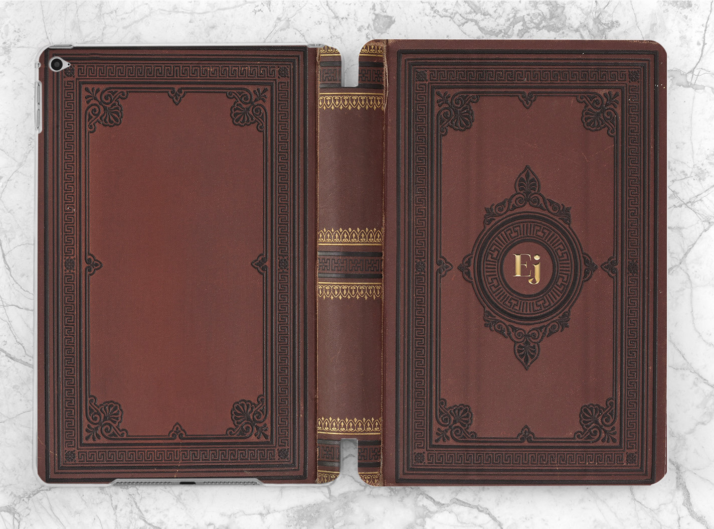 Impression de livre rouge foncé Initiales de coque iPad personnalisées Art décoratif coque iPad coque intelligente iPad 10 9 coque iPad 12 9 coque iPa