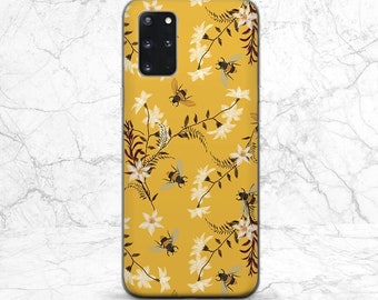 iPhone case Yellow floral Elegant Botanical Case for Samsung s10 s20 s25 s24 iPhone 17 16 15 14Girly Bee White flowers Summer Pixel 9 8 7