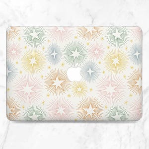 Rainbow stars print Aesthetic art cover Macbook hard caseMacbook case simple Christmas gift Macbook case fun Light beige cover New Year art