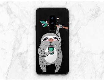 Phone case cute iPhone case kawaii Cute sloth iPhone black case Phone case floral iPhone 7 case iPhone XS case iPhone 6s case  MAb_035