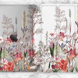 iPad case wild flowers Summer Aesthetic Gift for her Moms gift iPad case white iPad smart cover Plants Botanical Simple floral case Cute