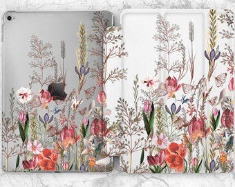 iPad case wild flowers Summer Aesthetic Gift for her Moms gift iPad case white  Plants Botanical Simple floral 11th gen Mini 7 Pro 13 Air 13
