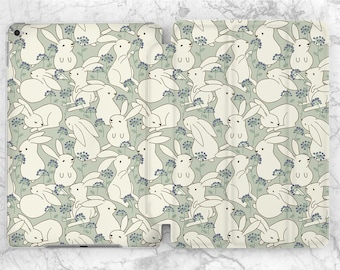 Funny bunny iPad case elegant iPad case rabbit iPad smart case iPad flip stand iPad case kids Little blue berries iPad 11 2022 iPad 12 9