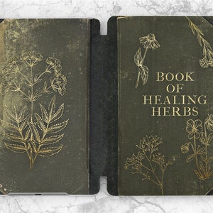 iPad case that looks like book Light green case Book of herbal plants print Witchy art case iPad case vintage Floral Botanical Occult magic
