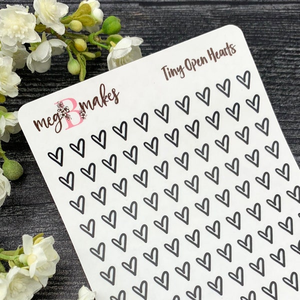 Foiled Tiny Open Heart Stickers, Foiled Heart Stickers, Foiled Hearts, Foiled Planner Stickers, Bujo Stickers, Mini Heart stickers