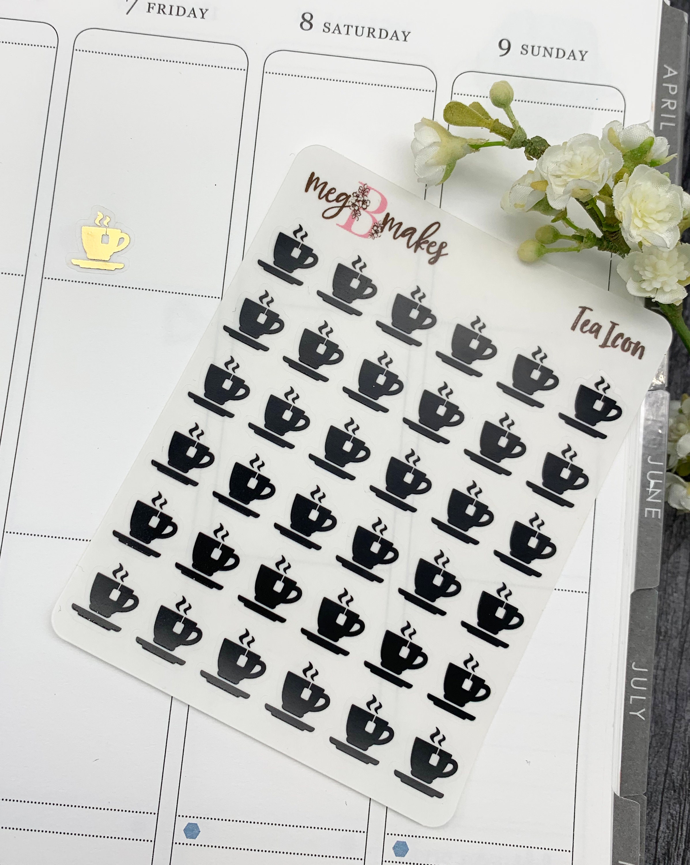 Foiled Tea Icon Stickers Tea Cup Icon Stickers Tea Stickers Etsy