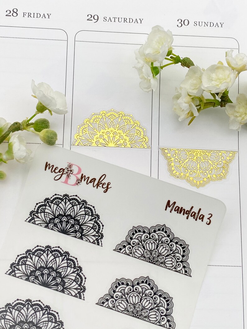 Foiled Half Mandala Planner Stickers Foiled Mandala Stickers - Etsy