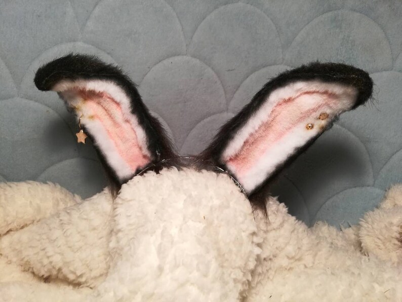 Black White Bunny Ears Pet Play Costume Easter Cosplay