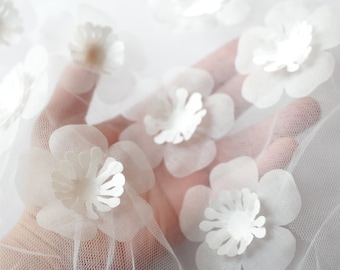 Silk Organza 3D Fabric Flowers 10pcs - 3D flower embellishment for wedding dresses and veils, flower appliqué, cut flowers