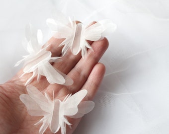 Silk Organza 4 pieces sculptural 3D bees - 3D embellishment for wedding dresses and veils, 3d appliqué, embroidery