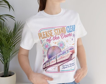 Disney Bitte Frei von den Türen T-Shirt | Retro Einschienenbahn Raumschiff Feuerwerk