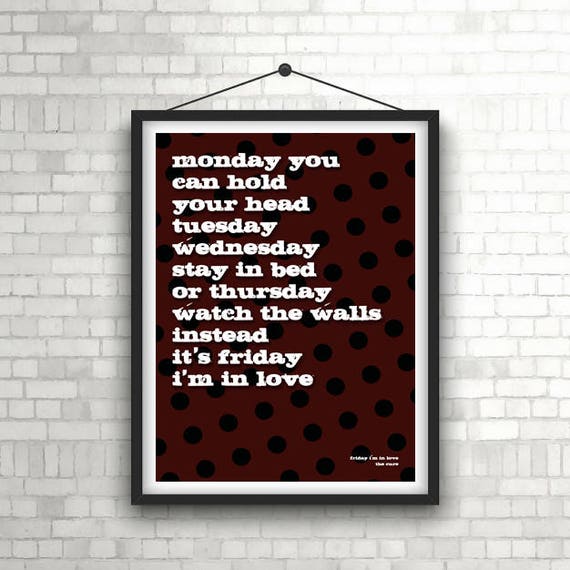 The cure friday i m in love song lyrics poster etsy