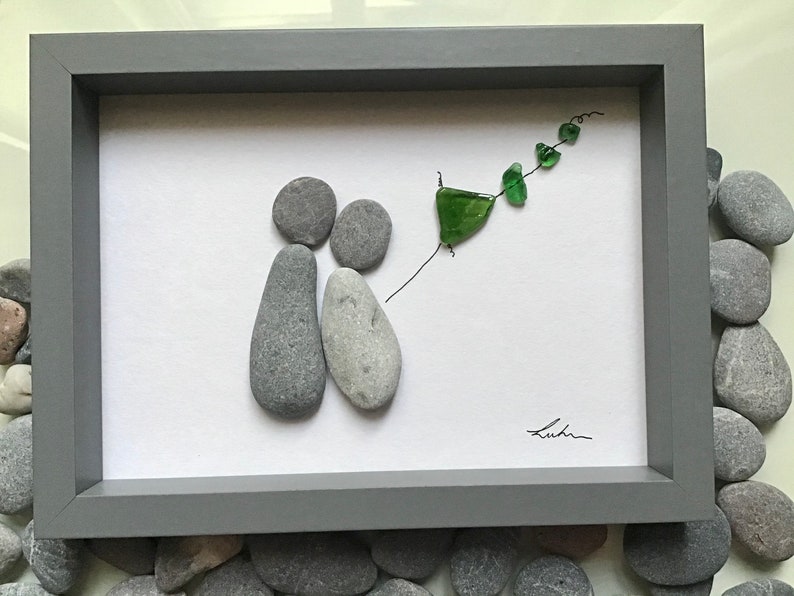 art Pebble art pebble couple with kite framed picture love gift gift