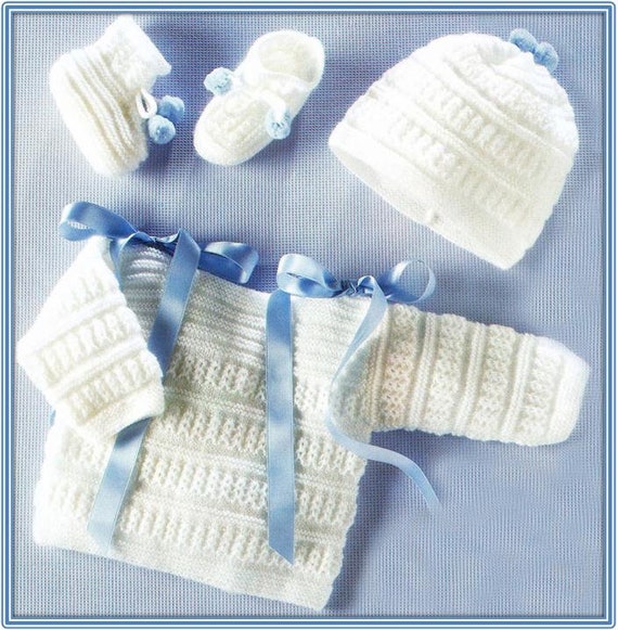 not finished items UKHKA 183 DK KNITTING PATTERN Cable Blanket /& Bootees