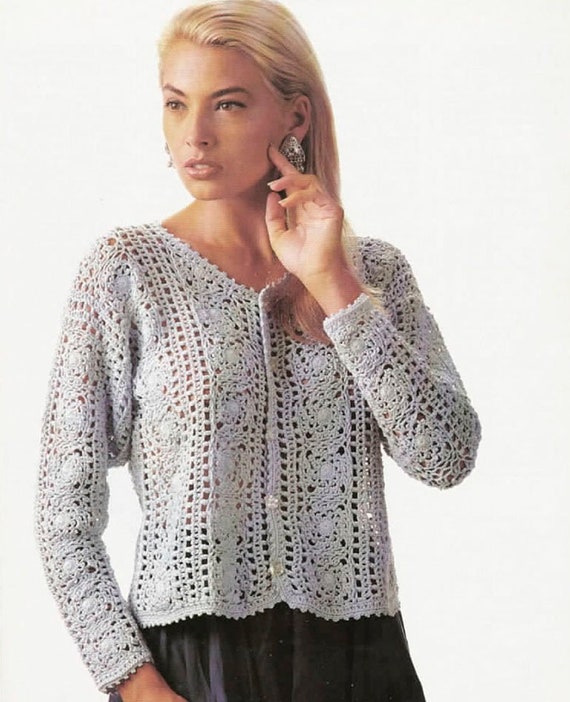 Pattern Women's Crochet Lavender Lacy Jacket Vintage | Etsy