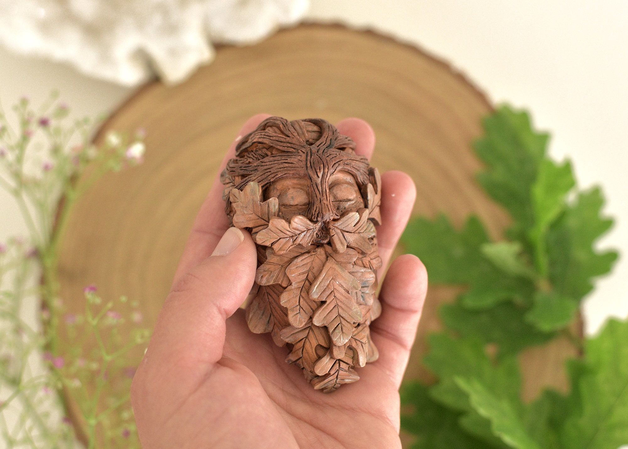 Amulette Esprit de La Forêt - Totem Grand Père Feuillage Statue Talisman Patchamama Forest Protect