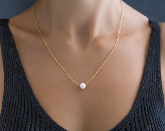 14K Solid Gold Pearl Necklace - Gold Pearl Necklace - June Birthstone Necklace - June Birthday Necklace - 14K Gold Necklace - Gift for her