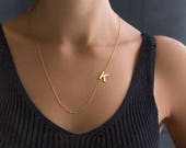 14K Solid Gold Sideway Initial Necklace - Personalized Initial Necklace - Personalized Bridesmaid Gift - Gold Letter Necklace - Gift for her