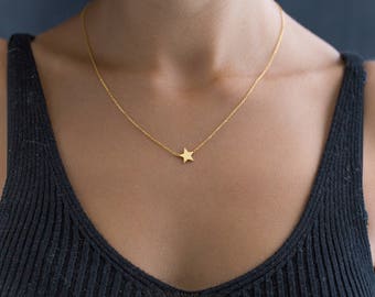 14K Solid Gold Star Necklace - Gold Star Necklace - Little Star with 14K Solid Gold - Dainty Gold Necklace - Bridesmaid Gift - Gift for her