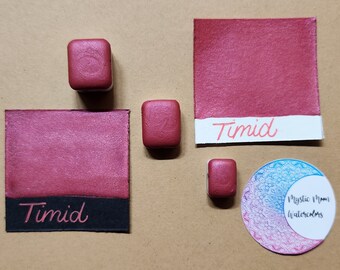 Handmade Metallic Watercolor Paint---Timid-Deep Pink-Art Supplies-Calligraphy-Hand lettering-Half pan,  quarter pan,  mini pan