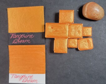 Handmade Metallic Watercolor Paints in Tangerine Dream-Art Supplies-Calligraphy-Hand lettering-Half pan,  quarter pan,  mini pan
