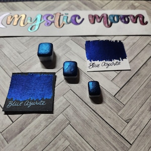 Handmade Metallic Watercolor Paint in Blue Azurite - Art supplies- Hand lettering- Full, half, quarter, mini pan