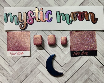 Handmade Metallic Watercolor Paint-Holo Rose' with Holographic Glitter-A Peachy Pink/Rose Gold-Art Supplies-Half, quarter, mini pan