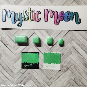 Handmade Pastel Neon Shimmer Watercolor Paint-Growth-Neon Green-Glow in the Dark-Art Supplies-Hand lettering