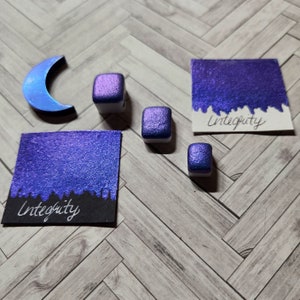 Colorshifting Handmade Watercolor Paint in Integrity-Blue to Purple Shift-Art Supplies-Calligraphy-Half, Quarter, mini pan