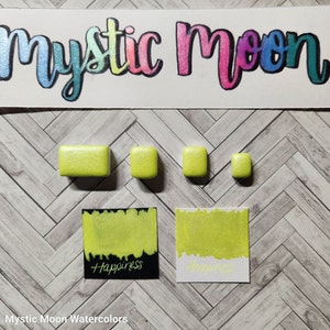Handmade Pastel Neon Shimmer Watercolor Paint-Happiness-Neon Yellow-Glow in the Dark-Art Supplies-Hand lettering